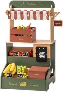 ROBUD Tienda de compra para niños de madera, tienda de juegos de rol con estantes realistas y pizarra, tienda de compras, tienda de juguetes, supermercado, regalos para niñas y niños