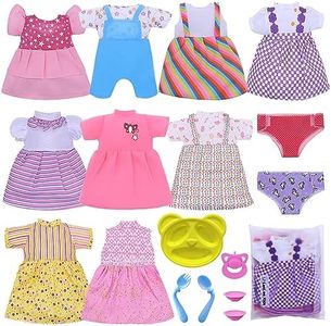 Baby Doll Clothes Fits 12'' 13'' 14'' 15''Bitty Girl Alive Baby Doll Clothes Diapers 360°Sewing Dresses for with Doll Nappies, Milk Bottle, Nipple, and Doll Accessories Pack of 25 Bag Set