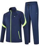 MoFiz Men's Tracksuit Athletic Sports Sweatsuit 2 Pieces Casual Full Zip Long Sleeve Jogging Set,Navy/Green Medium