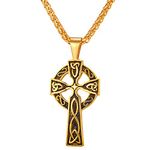 Antique Celtic Cross Necklace for Men 18K Gold Plated Rope Chain Irish Knot Halo Cross Pendant