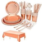 Party Tableware,193 Pcs Rose Gold Party Supplies Party Tableware, Party Paper Cups Plates Napkins Cutlery,for Birthday,Weddings,Anniversary Decorations (24 Guests)