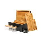 ARRAWIS Large Bamboo Stash Box Combo with Accessories Bamboo Decorative Storage Box with Bamboo Rolling Tray, 3 Airtight Glass Jars, 1 Black Grinder and Cleaning Brush