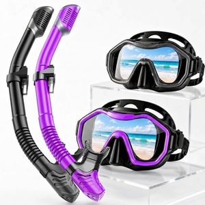 Snorkeling Gear for Adults Kids, Kwambiri Dry-Top Snorkel Set, 180°Panoramic Wide View Diving Mask Breathing Freely Snorkel Mask for Snorkeling Scuba Diving Swimming Travel