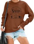 DUTUT Salem Massachusetts Apothecary Sweatshirt Women Halloween Witch Graphic Shirt Fall Crewneck Hocus Pocus Pullover Tops Orange