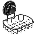 HASKO accessories Suction Soap Dish with Hooks - Super Powerful Vacuum Suction Cup Shower Soap Holder - Rustproof Stainless Steel SS304 Soap Basket - Sponge Holder for Bathroom & Kitchen (Black)