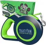 Mighty Paw Retractable Dog Leash 2.0 | 16’ Heavy Duty Reflective Nylon Tape Lead for Pets Up to 50 LBS. Tangle Free Design W/ One Touch Quick-Lock Braking System & Anti-Slip Handle. (Green/Lite)