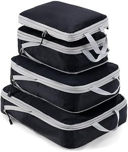 Meowoo Packing Cubes Compression Travel Organizer 4 Set Luggage Organizers Travel Cubes Suitcase Organizer Set Waterproof Storage Bags (Black 4pcs without net)