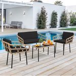 YITAHOME 4-Piece Patio Furniture Set, Outdoor Wicker Conversation Set, All-Weather Rattan Bistro Set with Loveseat Chairs Table Cushions for Backyard, Pool, Deck, Garden – Black