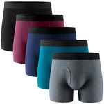 POPKOK Mens Underwear Tag-Free Cotton Stretch Boxer Briefs with Fly 5-Pack(Large, Multicolor)