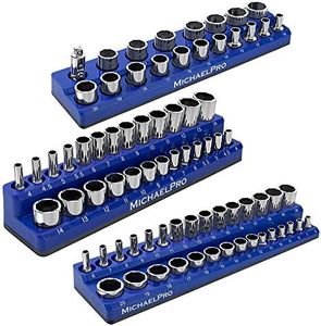 MichaelPro MP014002 3-Pc Magnetic Socket Organizer- 1/4-inch, 3/8-Inch, & 1/2-Inch Drive Magnetic Socket Holder Kit in Metric, Professional Grade Socket Organizers for Toolboxes/Cabinets (Metric)