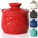 MAIA Ceramic 5.5 oz Butter Crock for Counter with Water Butter Spreader Holder for Spreadable Butter French Butter Dish with Lid Butter Keeper on Kitchen Counter Red Kitchen Décor