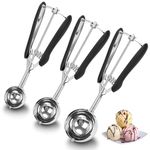 Cookie Scoop Set of 3,Black Cookie Scoops for Baking with Engraved Sizes,18/8 Stainless Steel Ice Cream Scoop with Non-Slip Soft Rubber Handles,Dough Scoopers for Cupcakes,Meatballs,Muffins