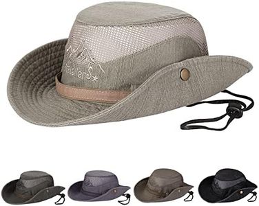 Obling Sun Hat, Stylish Fishing Hat UPF 50+ Wide Brim Bucket Hat Foldable Safari Boonie Hat with Breathable Mesh and Adjustable Chin Strap for Men Women(Khaki)