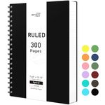 RETTACY Spiral Notebook - B5 College Ruled Notebook with 300 Pages, Journal Notebook for School, Work, Writing, 100 GSM Premium Acid-Free Paper, Twin-Wire Binding, 7.5" × 10" (Black)