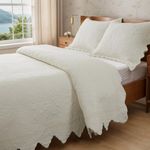 Brandream Cream White Quilt Set Twin Size Cotton Bedspreads Matelasse Coverlet Set Farmhouse Scalloped Edge Quilt Set 2-Piece Twin/Twin XL