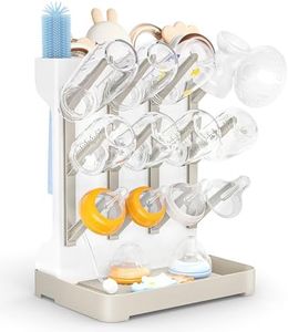 GoMaihe Baby Bottle Drying Rack: Space Saving Vertical Bottle Dryer Holder - Baby Accessories Storage Stand Organize Brushes Pacifiers on Countertop - BPA-Free - Beige