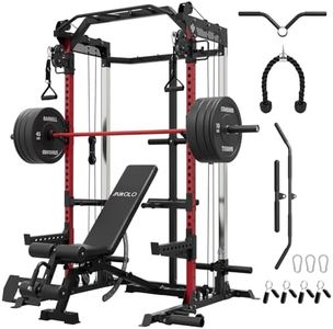 Mikolo Power Cage, 2000LB Power Rack with Independent Dual Pulley System, Multi-Function Home Gym Workout Machine for Cable Crossover (Red 001)