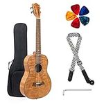 Classical Ukulele Kit Tiger Flame Okoume Wood for Beginner and Professional Player By Kmise (30 Inch Baritone)