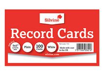 Silvine 5x3 White Record Cards - Plain, 100 Cards Per Pack. Ref 753 (127 x 76mm)