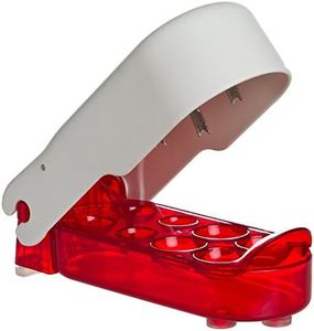 Prepworks by Progressive Cherry-It Cherry/Olive Pitter - Mess-Free 4-Cherry Capacity with Base Container | Patented Design for Easy Pitting - Dishwasher Safe Non-Slip Bas | Compact Storage | White/Red