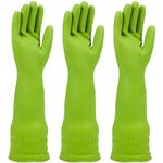 Rubber dishwashing gloves 3 Pairs for kitchen,Cleaning washing dish gloves long for household reuseable durable.(Medium,Green)