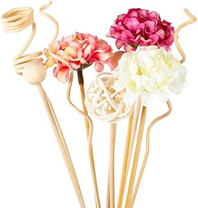 Yimisya 10Pcs Flower Reed Diffuser Sticks Set, Rattan Reed Fragrance Diffuser and Plastic Flower Replacement Refill Rattan Sticks for Home Office Decor - Hydrangea