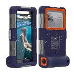 (2nd Gen) Universal Phone Waterproof Case for Most of Samsung Galaxy and iPhone Series, 66ft Underwater Photography Waterproof Housing, Diving Case for Underwater Photo Video (Navy Blue + Orange)