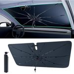 [2024 Upgrade] Zanch Car Windshield Sun Shade Umbrella [Nano Ice Coating-100% Sun Block] Heat Insulation Protection Keep Cool Front Window Sunshade Small(53 * 29in) for Sedan Cars/Small Cars