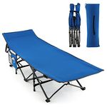 COSTWAY Folding Camping Bed, Heavy Duty Outdoor Sleeping Cot with Carry Bag & Storage Bag, Portable Oversized Camping Lounger Bed for Travel Beach Fishing Indoor Office (272kg Weight Capacity, Blue)