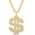 PROUSKY Gold Colour US Doller Shape Hip Hop Costume Necklace Gold Metal Chain 80s 90s Hip Hop Accessories for Man Women Fancy Dress Carnival Accessories Party Supplies