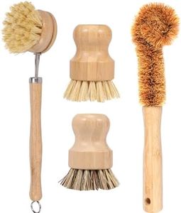 4Pcs Wooden Dish Brushes Set, Bottle Brush, Natural Kitchen Clean Dish Scrubber Brushes, Multipurpose Bamboo Scrub Brushes, Effective Cleaning Pot Brush for Pots Pans Bottles(4PCS)