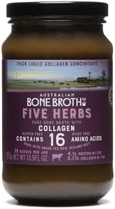 Australian Beef Bone Broth Concentrate - Five Herbs with Grass-Fed Collagen. Instant Bone Broth Beverage - Improve Your Digestive Well-Being, Joint + Bone Health. Halal,Gluten & Dairy Free 395 gram Jar