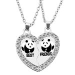 MJartoria BFF Necklace for 2, Best Friend Necklaces Cute Design Valentines Day Gifts Matching Heart Pendant Friendship Necklaces, Metal, No Gemstone