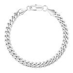 KRKC&CO Men’s Bracelets, Flat-Cut Cuban Link Bracelet Stainless Steel 7mm, Anti-Tarnish Nickel-Free, Silver Hand Chain Bracelet for Men(7mm-Stainless Steel, 7)