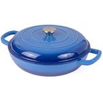 Shallow Cast Iron Casserole with Lid – Non Stick Dutch Oven Pot, Oven Safe up to 500° F – Sturdy Ovenproof Stockpot Cookware – Enamelled Cooking Pot – Dark Blue, 3.7-Quart, 30cm – by Nuovva