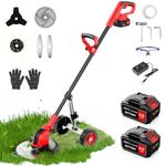 12-Inch Electric Weed Wacker, reffmov 21V Battery Powered Weed Eater, Cordless Lawn Mower with 3 Types Blades & Detachable Wheels, Retractable Brush Cutter Grass Trimmer for Garden Yard