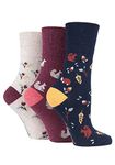 SockShop Gentle Grip Ladies Fun Feet Non-Binding Honeycomb Gentle Top Novelty Patterned Socks in a Multipack of 3 Assorted Colours Size 4-8 Autumn Leaves 4-8