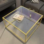 Glass Coffee Table Modern Center Table,Minimalist Coffee Table Sofa Side Tea Table for Living Room,Tempered Glass-top with Sturdy Metal Frame, Easy Assembly,26.4 x 26.4 x 15.7 Inches, Gold