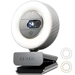 GUSGU 1440P Quad HD Webcam with Microphone, G910 Web Camera Privacy Cover & Ring Light, USB Computer Camera for MacBook/Laptop/Desktop, PC Streaming Camera