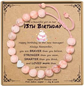 Sereney 13 Year Old Girl Gifts, Adjustable Pink Beaded Bracelet as 13th Birthday Gifts for Girls Teen Teenage Tween Preteen Daughter Granddaughter Niece, 13th Birthday Decorations for Girls