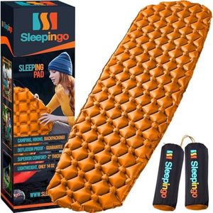 Sleepingo Inflatable Mat for Camping - Pack of 2 - Ultralight Sleeping Pad for Camping and Backpacking - Compact Air Mattress - Camping Mat with Tear-Resistant Ripstop Nylon - 73.5" x 21.5" - Orange