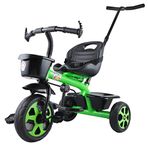 JoyRide Stylish Sports Plus Trike Push & Plug Baby Trike| Tricycle with Dual Storage Basket for Kids| Boys| Girls Age Group 2 to 5 Years (Green)