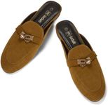 GotSoft Womens Genuine Leather Mules Metal Buckle Backless Slip On Flats