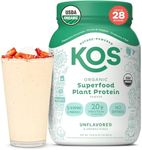 KOS Vegan Protein Powder, Unflavored & Unsweetened - Low Carb Pea Protein Blend, Organic Superfood Rich in Vitamins & Minerals - Keto, Soy, Dairy Free - Meal Replacement for Women & Men - 28 Servings