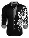 COOFANDY Men's Print Button Down Dress Shirt Fashion Long Sleeve Casual Shirts Black