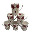 Fine Bone China Set of 6 Stem Poppy Flower Mugs