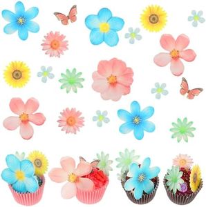55 Piezas Flores para Cupcakes Papel de Oblea Flores Decoración de Pasteles Adornos para Mujeres y Niñas Fiesta de Cumpleaños Decoración de Alimentos