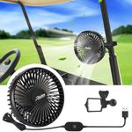 Roykaw Golf Cart Fan Portable USB Input Compatible with EZGO Club Car Yamaha, 3-speed Settings, 360 Degree Rotation, Long Lasting, Low Noise Designed, Quick Release & Won't Fall off