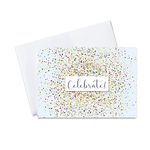 Congratulations Greeting Cards - C2003. Greeting Card Featuring Colorful Confetti Surrounding a Celebrate Message and Sky-Blue Background. Box Set Has 25 Greeting Cards and 26 Bright White E