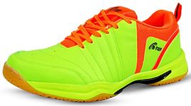 B-TUF Unisex's FIRE Badminton Court Shoes (Non-Marking Sole) Ideal for Volleyball Squash Table Tennis Sports (Green/Orange) (5)